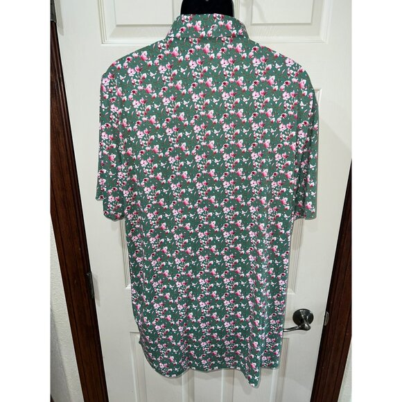 1764 Signature Mens Enola Polo Shirt 2XL Bottle Green Floral Print Short Sleeve - Picture 8 of 8